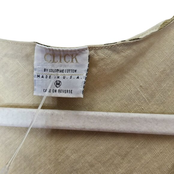 Click CMC Womens Beige Tan & Olive Leaf Print Linen Tank Top Flowy Lagenlook - Picture 3 of 8